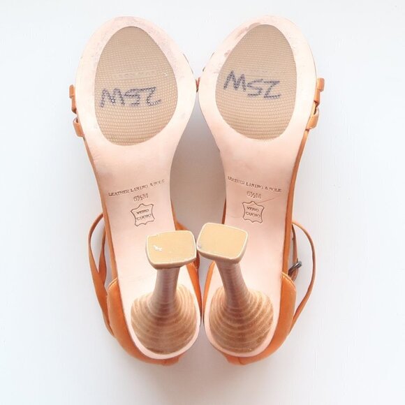 Leon Max Orange Satin Ankle Strap Open Toe Heels / Sandals / Dressy Shoes 6.5 - Picture 6 of 16